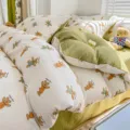 Fresh green and white double layer gauze bedding set with cute bear print for cozy room. - Bear Party - Class A Jacquard Double Gauze (Premium)