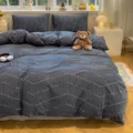 Cozy blue cotton bedding set with stylish geometric chevron patterns for your bedroom decor. - August Texas / 3-Piece Flat Sheet Set for 1.2m Bed - Duvet Cover 155x210cm