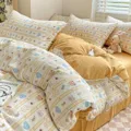 Double layer yarn cotton bedding set variant with cute animal cartoon print and yellow design. - Animal Paradise - Class A Jacquard Double Gauze (Premium) / 1.2m Flat Sheet 3-Piece Set