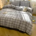 Blue and white plaid pure cotton bed linen set, soft bedding variant with cozy style. - August Style / 3-Piece Flat Sheet Set for 1.2m Bed - Duvet Cover 155x210cm