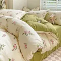 Floral double-layer gauze bedding set, cozy cotton quilt cover and pillowcases for bedroom. - Floral - Class A Jacquard Double Gauze (Premium) / 1.2m Flat Sheet 3-Piece Set