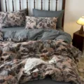 Baumwolle Doppelschicht Gaze Jacquard Bettbezug Set Vintage Blumen Bettwäsche Heimtextilien - Blau-Lila Sonnenblumenblüte / 4-teiliges XL-Bettwäscheset mit Spannbetttuch und Bettbezug für 1,8m Betten