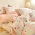 Cute pink strawberry bow bedding set, soft cotton duvet cover sheet and pillowcases cozy. - 40S Pure Cotton Bedding Set - Pink Lady / 1.2m Cotton 3-Piece Sheet Set - 150x200 Cover