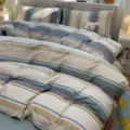 Cotton striped bedding set duvet cover pillowcases cozy bedroom home decor textile - August Pulse / 3-Piece Flat Sheet Set for 1.2m Bed - Duvet Cover 155x210cm