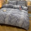 Cotton bedding set blue chevron duvet cover and pillowcases, soft and comfortable for bedroom decor. - August William