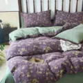 Baumwolle Doppelgaze Blumen Bettwäsche Set mit Bettbezug und Kissenbezügen für das Schlafzimmer. - Blau-Lila Karintes / 4-teiliges XL-Bettwäscheset mit Spannbetttuch und Bettbezug für 1,8m Betten