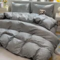Grey geometric pattern cotton bedding set, soft breathable duvet cover and pillowcases for bedroom. - August Barca