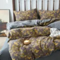 Parure de lit en double gaze de coton imprime floral housse de couette taies decoration chambre - Ode aux Fleurs de Prunier Bleu-Violet