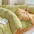 Green floral double gauze duvet cover set, cotton bedding set with cute floral print, soft. - Pothos - Class A Jacquard Double Gauze (Premium)