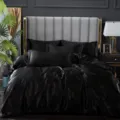 Juego de ropa de cama de seda de hielo negra de 4 piezas funda nórdica y fundas de almohada. - Negro / Sábana bajera de seda de hielo 120x200cm