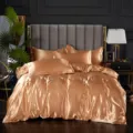 Lujoso juego de ropa de cama de satén de seda liso funda nórdica fundas de almohada chic - Amarillo jengibre / Sábana bajera de seda de hielo 120x200cm