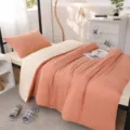 Einfarbiges Bettwäsche-Set aus Waschkoton, minimalistischer rosa und beiger Bezug. - Hermes-Orange & Cremegelb / (Gratis Tragetasche) 1,2-m-Bett [3-teiliges Set + 2,5 kg Bettdeckenkern + 1,2 m Matratzenauflage + Kissenkern]