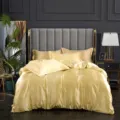 Juego de ropa de cama de lujo en satén de seda color champán con funda nórdica y fundas. - Sábana bajera de seda de hielo 120x200cm / Camel