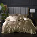 Lujo color sólido seda satén juego de ropa de cama funda nórdica fundas sábanas elegante - Champán dorado / Sábana bajera de seda de hielo 120x200cm