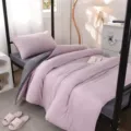Pink and grey washed cotton solid bedding set for student dorm bunk bed, soft and comfortable. - Bulan Pastel Pink + Middle East Grey / Student 3-Piece Set (Duvet 150x200, Flat Sheet 160x230, Pillowcase 48x74)