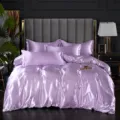 Juego de ropa de cama de seda de hielo morada funda nórdica satinada sábana bajera fundas - Púrpura Taro / Sábana bajera de seda de hielo 120x200cm