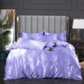 Juego de ropa de cama de satén de seda en elegante color morado lavanda con funda. - Violeta / Sábana bajera de seda de hielo 120x200cm
