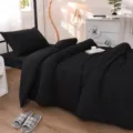 Solid color washed cotton bedding set black comforter cover and pillowcases for student dorm - Blanc Midnight Black - Solid Color / Student 3-Piece Set (Duvet 150x200, Flat Sheet 160x230, Pillowcase 48x74)