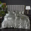 Juego de ropa de cama de satén de seda gris 4 piezas funda nórdica fundas decoración lujo - Gris Plata / Sábana bajera de seda de hielo 120x200cm