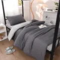 Solid washed cotton duvet cover set simple modern bedding for student dorm bedroom home use. - Blanc Middle East Grey + Agate Grey / Student 3-Piece Set (Duvet 150x200, Flat Sheet 160x230, Pillowcase 48x74)