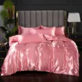 Lujoso juego de ropa de cama de satén de seda rosa con funda nórdica y fundas de almohada. - Color jade / Sábana bajera de seda de hielo 120x200cm