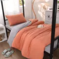 Washed cotton solid color bedding set, orange and grey dual color design for student dorm. - Hermes Orange & Agate Gray / Student 3-Piece Set (Duvet 150x200, Flat Sheet 160x230, Pillowcase 48x74)