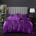 Lujoso juego de cama de saten de seda de color solido, funda nordica y sabana bajera. - Violeta / Sábana bajera de seda de hielo 120x200cm