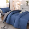 Washed cotton solid color bedding set duvet cover pillowcase simple style comfortable dorm - Bulan Bentley Blue + Middle East Gray / Student 3-Piece Set (Duvet 150x200, Flat Sheet 160x230, Pillowcase 48x74)