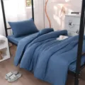 Solid color washed cotton bedding set for student dormitories, comfortable home textile. - Bulan Bentley Blue - Solid Color / Student 3-Piece Set (Duvet 150x200, Flat Sheet 160x230, Pillowcase 48x74)