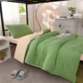 Woven washed cotton bedding set, solid green and cream variant, comfortable dorm style. - Bulan Matcha Green + Custard Yellow / Student 3-Piece Set (Duvet 150x200, Flat Sheet 160x230, Pillowcase 48x74)