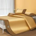 Summer cooling rattan mat set double bed foldable ice silk mat with cute bear print variant - Lucky Bear - Gold - Bed Mat Style (Genuine Ice Rattan Double-Sided Mat) / 90*200cm 2-Piece Set (Cooling Mat + 1 Pillowcase)