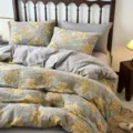 Parure de lit 4 pièces en double gaze de coton jacquard avec motif floral pour la chambre. - Langage Floral à l'Encre Bleu-Violet