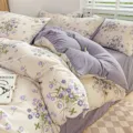 Double-layer gauze floral bedding set with purple and cream design, soft and breathable. - Gypsophila - Class A Jacquard Double Gauze (Premium)