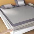 Ice silk cooling mat 3-piece set summer breathable double bed mattress cover with pillowcases - Lucky Bear - Grey - Fitted Sheet Style (Genuine Ice Rattan Double-Sided Mat) / 120*200cm 2-Piece Set (Cooling Mat + 1 Pillowcase)