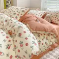 Floral double-layer gauze duvet cover set, breathable cotton bedding with pillowcases. - Rose Bear - Class A Jacquard Double Gauze (Premium)