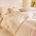 Cotton cute cherry bedding set variant, soft cream duvet cover and pillowcase for student dorm. - 100% Cotton 40S Bedding Set - DO Cherry / 1.2m Cotton 3-Piece Sheet Set - 150x200 Cover