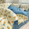 Cozy blue and cream tulip pattern double-layer gauze bedding set for a fresh bedroom style. - Qianmo - Class A Jacquard Double Gauze (Premium)