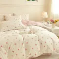 Cotton cute soft bedding set pink rose print sweet style bedroom duvet cover sheet - 100% Cotton 40S Bedding Set - DO Most Spring / 1.2m Cotton 3-Piece Sheet Set - 150x200 Cover