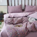 Parure de lit jacquard en double gaze de coton, housse de couette florale et drap pour chambre. - Conte de la Ville aux Fleurs Bleu-Violet