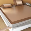 Double-sided rattan cooling mat three-piece set, brown woven breathable design for summer bed. - Lucky Bear - Brown - Fitted Sheet Style (Genuine Ice Rattan Double-Sided Mat)