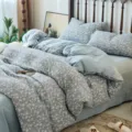Parure de lit 4 pieces en jacquard de fil double couche pur coton housse de couette - Jardin de Monet Bleu-Violet