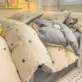 Aerobic bamboo cotton double layer gauze bedding set, cozy grey and beige heart pattern design. - Moli - Class A Jacquard Double Gauze (Premium)
