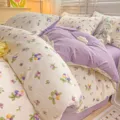 Cozy floral double gauze bedding set with purple and cream cute fruit print, soft cotton fabric. - Purple Grape - Class A Jacquard Double-Layer Gauze (Premium)
