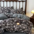 Parure de lit 4 pieces jacquard double gaze de coton retro florale housse de couette textile - Une Feuille Bleu-Violet