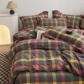 Katoenen ruitjes beddengoed gewassen katoen dekbedovertrek laken set slaapkamer - 4-delige beddengoedset van gewassen katoen - Elegant grijs