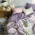 Parure de lit unie en coton lavé et poncé quatre pièces douce confortable pour la maison. - Coton lavé patate douce violette taro / Draps-housses simples 150x200 cm