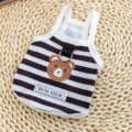 Cute striped pet dog summer vest breathable cute bear design small and medium dogs apparel - M / Leo Black Bear