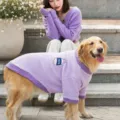 Warmer Fleecepullover fuer grosse Hunde Golden Retriever Haustier Kleidung lila Milch Design - 5XL / Oberteile / Lila Milchflasche