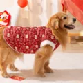 Cozy red winter dog vest for large dogs, festive warm fleece pet apparel with traditional patterns. - 3XL / Good Luck Wealth Padded Clothes