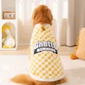 Dog winter checkered fleece vest with back embroidery, warm pet apparel for golden retrievers. - 3XL / Locke Yellow Checkerboard